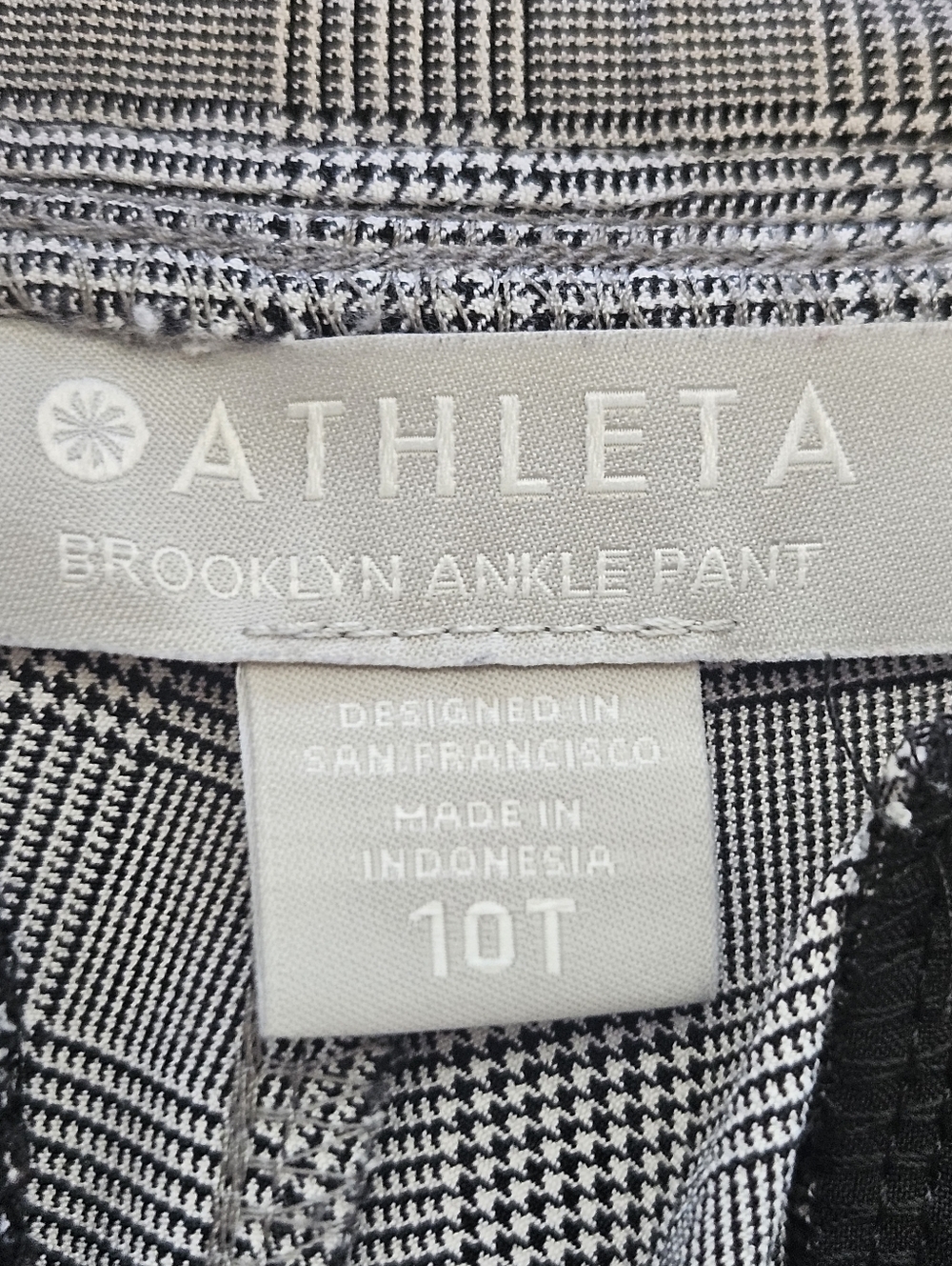 ATHLETA Brooklyn Glen Plaid Pull On Pant Sz 10T Gray Black Travel Athleisure - Picture 7 of 16